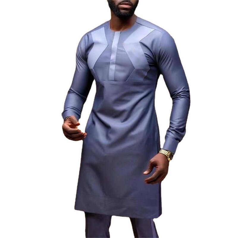 Afrikanischer Herren anzug einfarbiges Patchwork hemd Freizeit hose 2-teiliges Set Hochzeits geschäfts elemente muslim isch