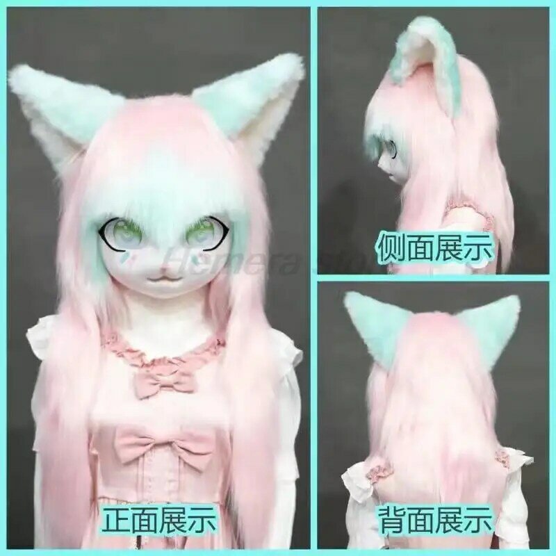 Fursuit Cosplay Fantasias para Kigurumi, Headsets de animais peludos, Comiable Furries, Rubbit Doll, gato bonito