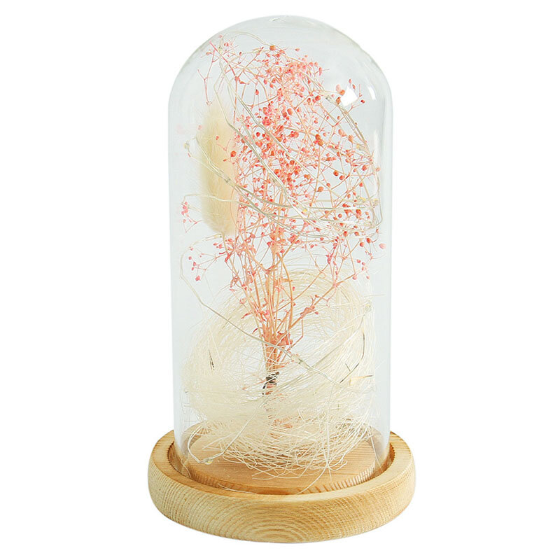 Vas LED bunga Gypsophila palsu terarium, 1 buah penutup lanskap kaca untuk dekorasi rumah