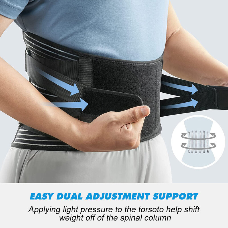Tutore per la schiena per uomo donna sollievo dal dolore lombare con 6 soggiorni, cintura di supporto per la schiena regolabile per lavoro, supporto lombare antiscivolo