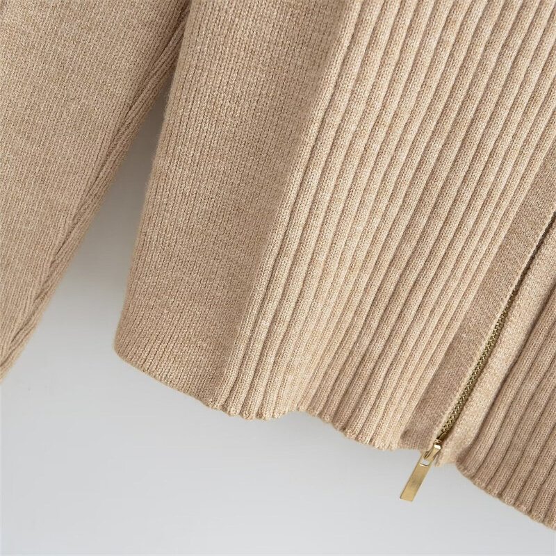 KEYANKETIAN New Launch women's Double Zipper Design Skinny maglieria American Retro Basic Mock Neck Slim maglione elastico Crop Top