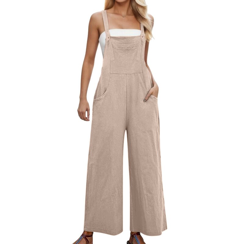 Women Rompers 2024 Summer new Ladies Casual Clothes Loose Linen Cotton Jumpsuit Sleeveless Backless Playsuit Trousers Overalls