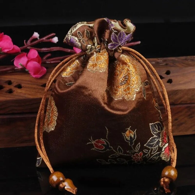 Tas serut bunga bordir gaya Tiongkok tas koin tas permen tas kemasan perhiasan tas ember dompet kecil gaya etnik
