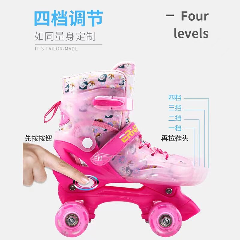 Patines de doble fila para niños y niñas, zapatos de cuatro ruedas, tamaño ajustable, para principiantes, 3-6-8-11 años