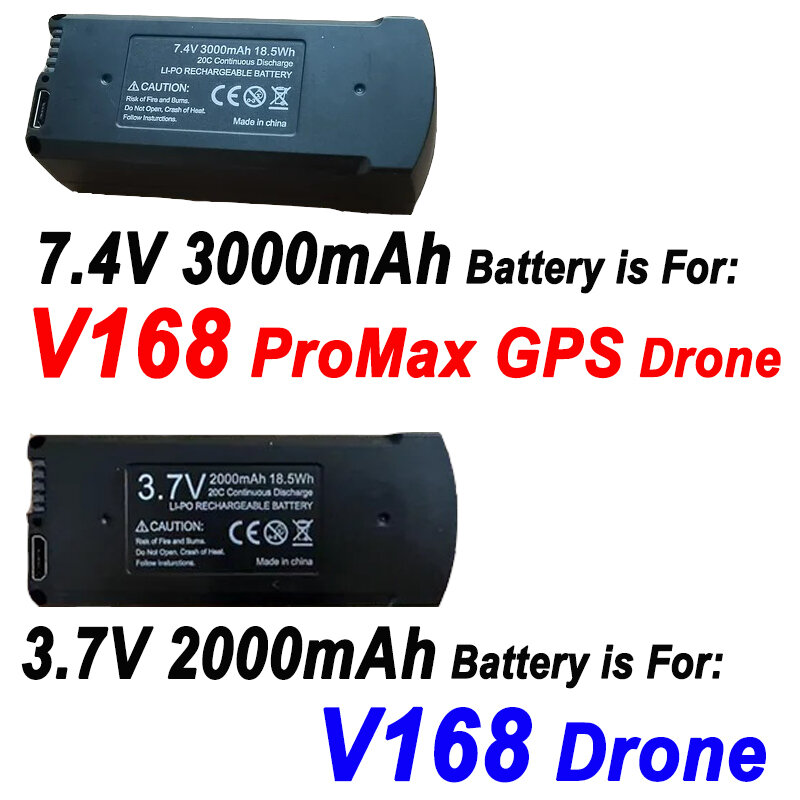 Bateria Original V168 Pro Max GPS Drone, 7.4V, 3000mAh, 3.7V, 2000mAh, Bateria Sobressalente RC Quadcopter, Drone Acessórios de Peças