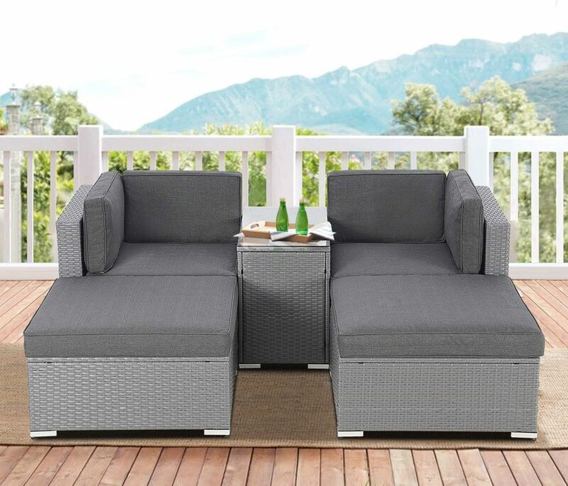 4/5 Piece Outdoor Patio Furniture Set, PE Rattan Wicker Chair Sectional Sofa Set with Washable Cushions