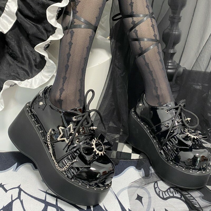 Original Lolita Punk Y2K White Lo Shoes Hot Girl 2024 New Spring Platform Leather Shoes Round Toe Pumps Women Thick Bottom