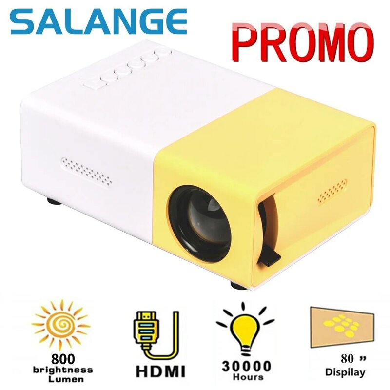 Проектор Salange YG300, мини-проектор Yg300, улучшенная версия, 1000 люмен, 320x240P, HDMI, совместимый с USB, аудио, домашний медиаплеер, проектор