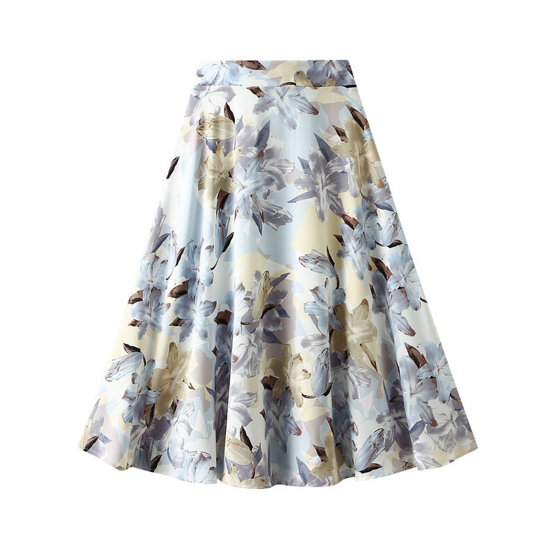 Женская юбка в стиле ретро с масляным принтом, летняя юбка А-силуэта, длинная юбка средней длины с высокой талией и цветочным принтом, 2024