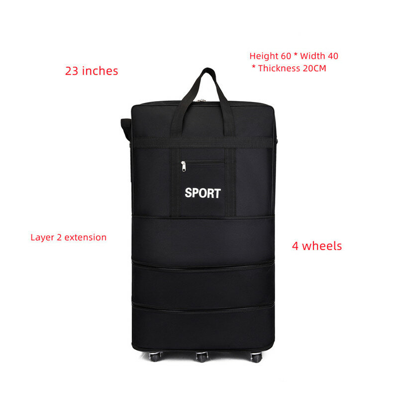 2023 New Luggage Bag With Wheels Expandable Folding Oxford Trolley Suitcase Travel Bag Weekend Trip Airplane Luggage Storage Bag