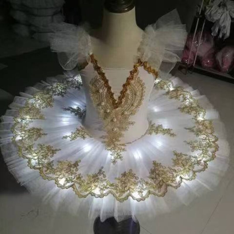 New Professional Ballet Tutu Girls Platter Pancake Tutu LED Ballerina Party Dress Adult Women Child Kids Ballet Dance Costume