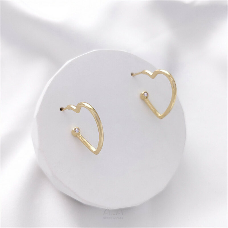 14 Karat Gold umwickelt Zirkon herzförmige Ohrringe Silber Nadel hand gefertigte DIY Anhänger Ohrringe Zubehör