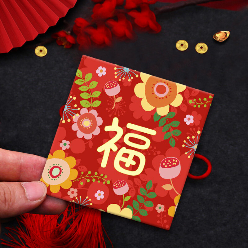 Sacs de dessin animé du zodiaque chinois, enveloppe Kawaii, paquet d'argent porte-bonheur, dragon, fortune, rouge, cadeaux mignons, nouvel an, 2024, ensemble de 6 pièces