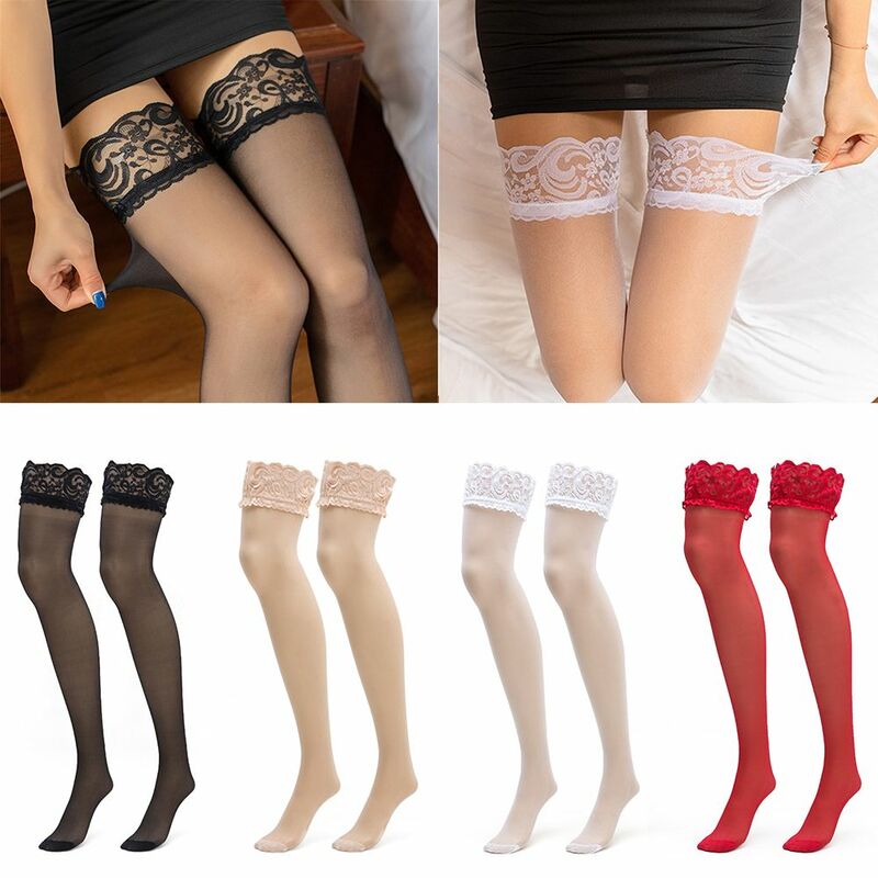 Calcetines altos hasta la rodilla para mujer, medias de seda transparentes, medias de puño