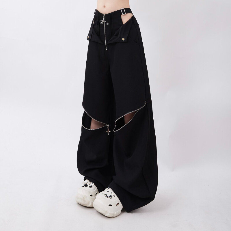 QWEEK-pantalones Cargo Y2K para mujer, ropa informal holgada de gran tamaño, de pierna ancha, estilo Retro, Hip Hop, a la moda