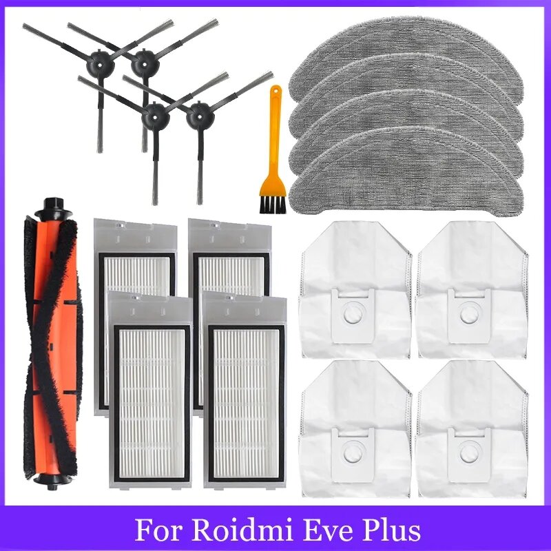 Repuestos para aspiradora robótica Roidmi Eve Plus SDJ01RM, paño de fregona, filtro Hepa, cepillo principal, cepillo lateral, accesorios para bolsa de polvo