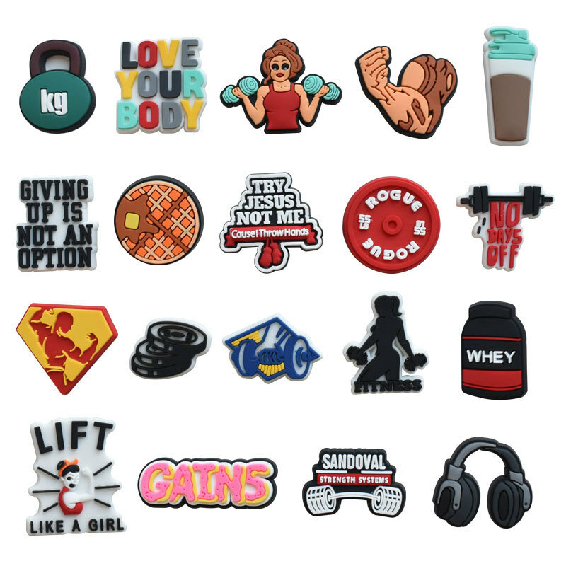 PVC excise fitness characters earphone list buckles shoe charms decorations for pins key chain pencil box accessories diy gift