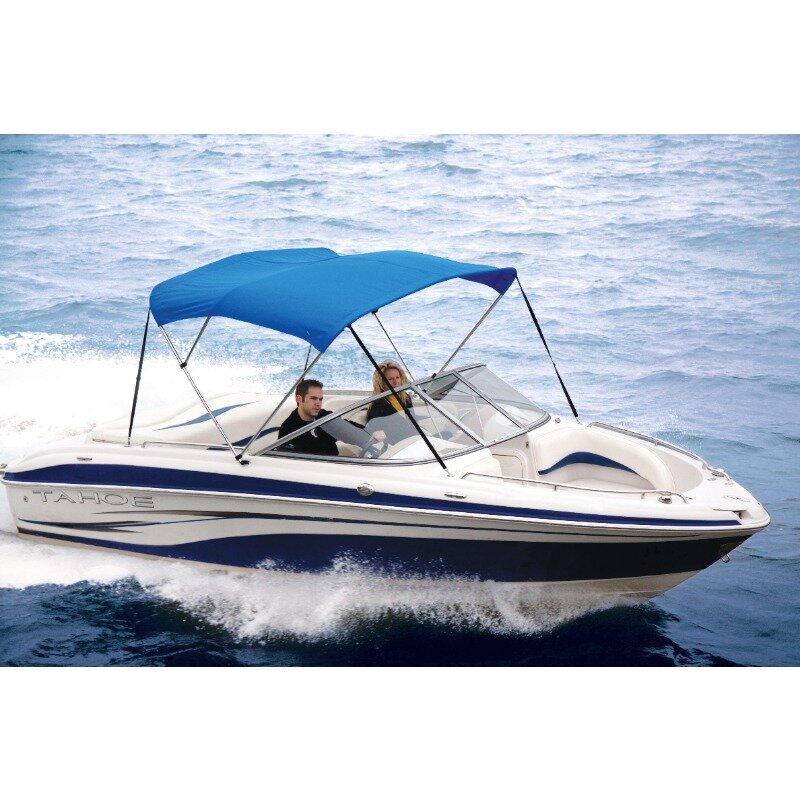 Atas Bimini 3 busur untuk perahu kanvas naungan matahari kanopi perahu biru 600D solusi-Dyed poliester kanopi perahu dengan Anodized tabung aluminium