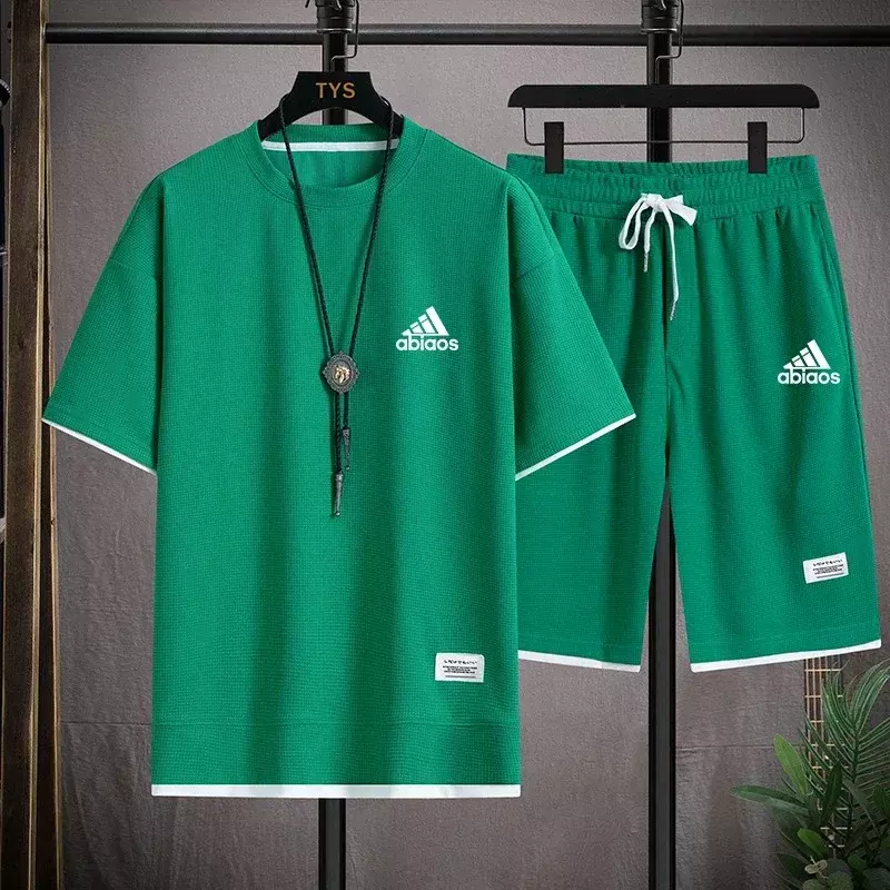 Лидер продаж 2024, модная летняя мужская повседневная футболка с коротким рукавом + спортивный костюм для бега