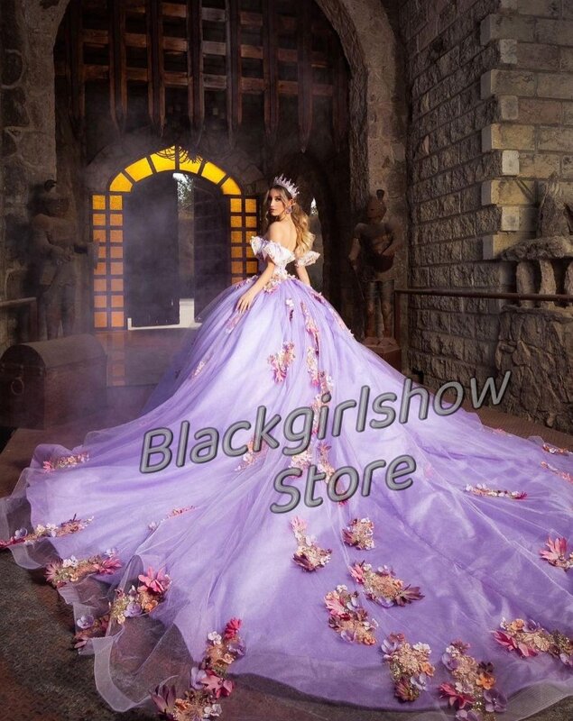 Lilac Princess Quinceanera Dress 2024 Chapel Train One Shoulder 3D Floral Embroidered Queen Evening Vestidos De 15 Quinceañera