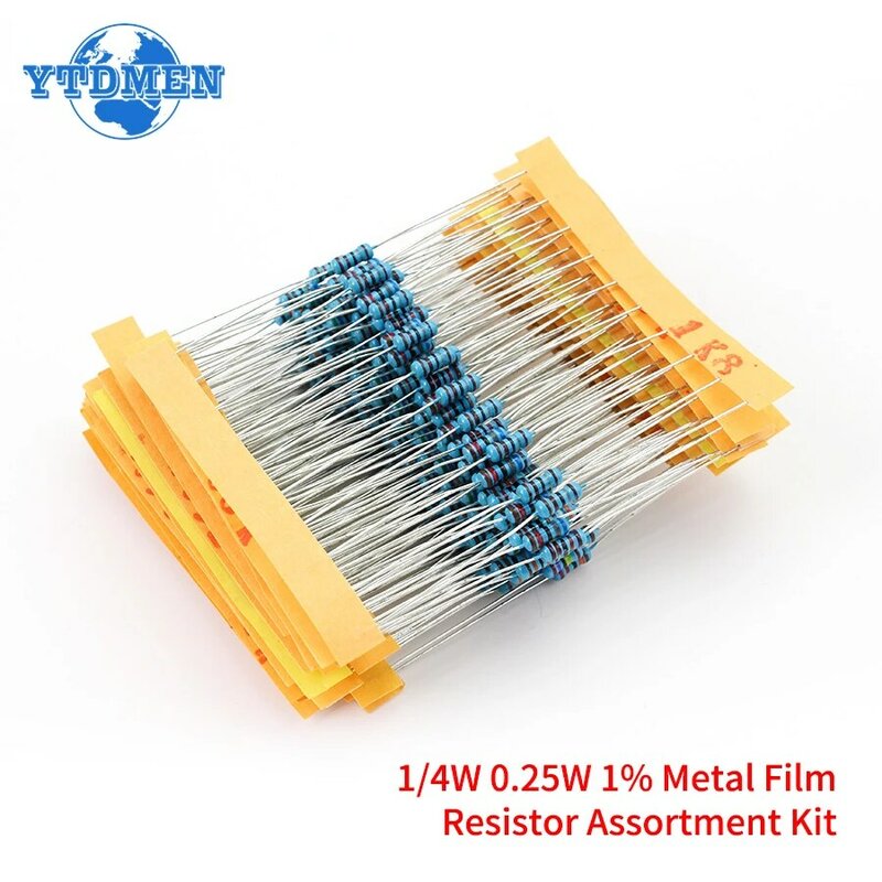 500 pz/lotto 50 valori 1/4W 0.25W 1% Kit assortimento resistore Film metallico Set 1R-10mR 1ohm-10Mohm kit campioni resistore