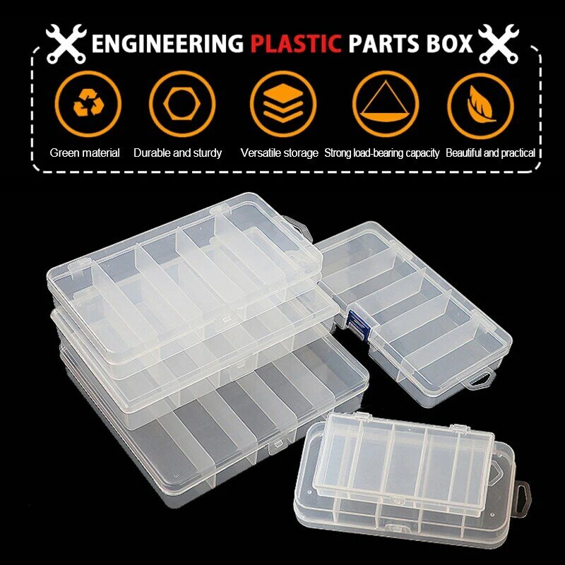Transparente Plastic Fishing Tackle Box, Fake Bait Hook, Isca Acessório Organizador, 5 compartimentos, Ray Frog