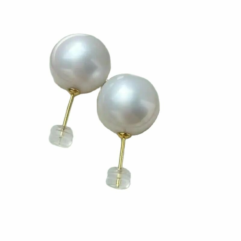 gorgeous 10-11mm south sea round white pearl stud earring 18k