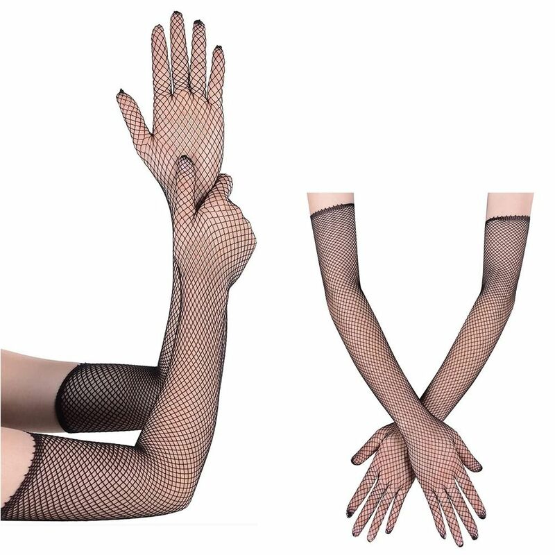 Stretch Long Mesh Dance Gloves, Luvas Cosplay, Proteção Solar, Protetor Solar, Halloween, 45cm