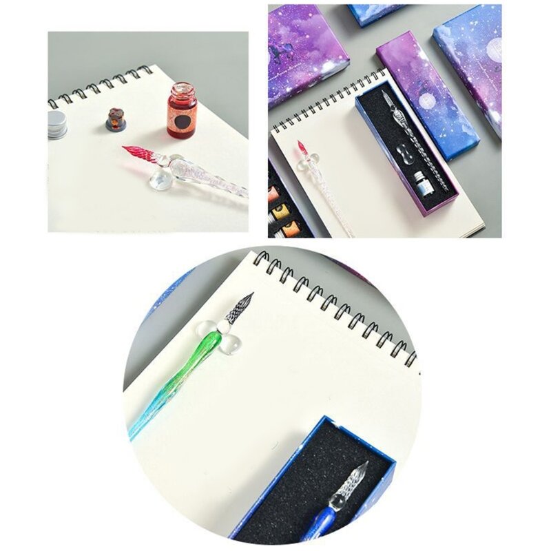 قلم غمس زجاجي عتيق هدية للعطلات مجموعة أقلام الخط المتدرجة اليدوية مع لون حبر للفنان الرسام المعلم QXNF