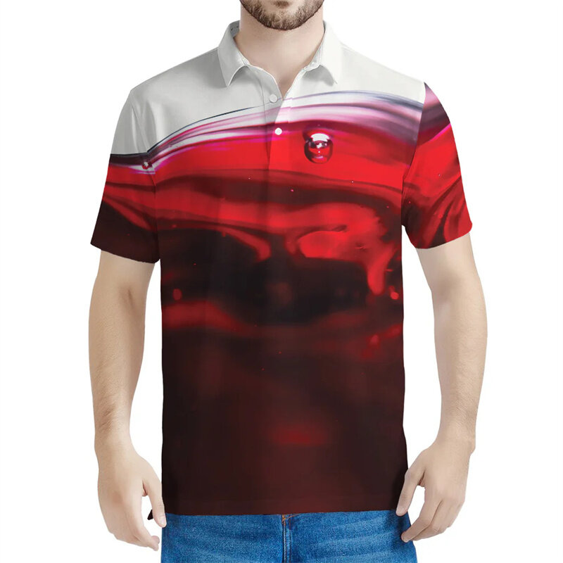 Polo con estampado 3D de vino para hombre y mujer, camiseta de manga corta con solapa de calle, camisetas sueltas con botones de verano, gran oferta