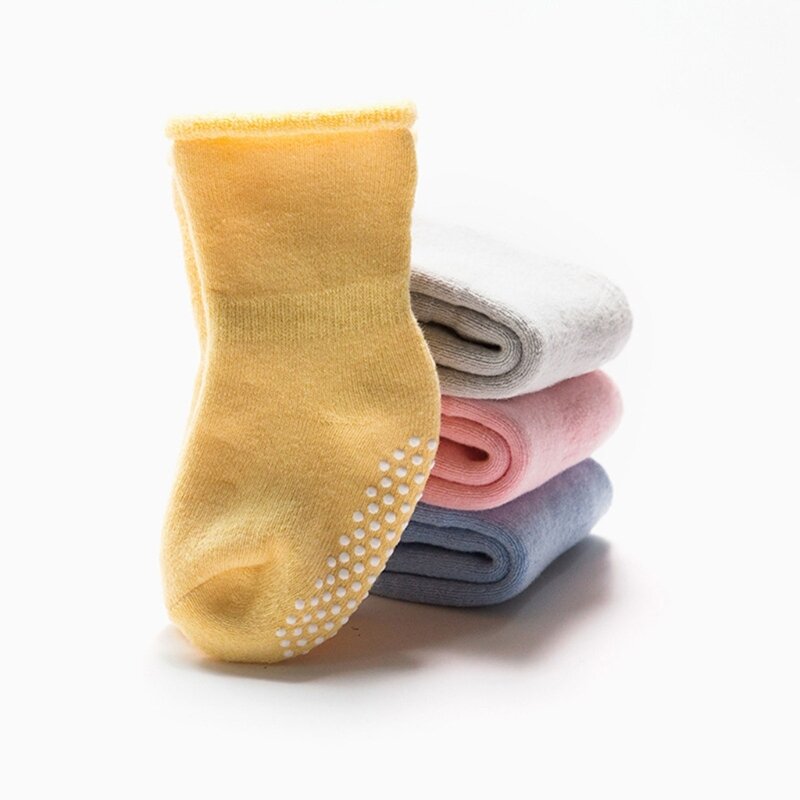 Calcetines algodón gruesos y cálidos neutros, calcetines para bebés pequeños con empuñaduras, calcetines algodón grueso