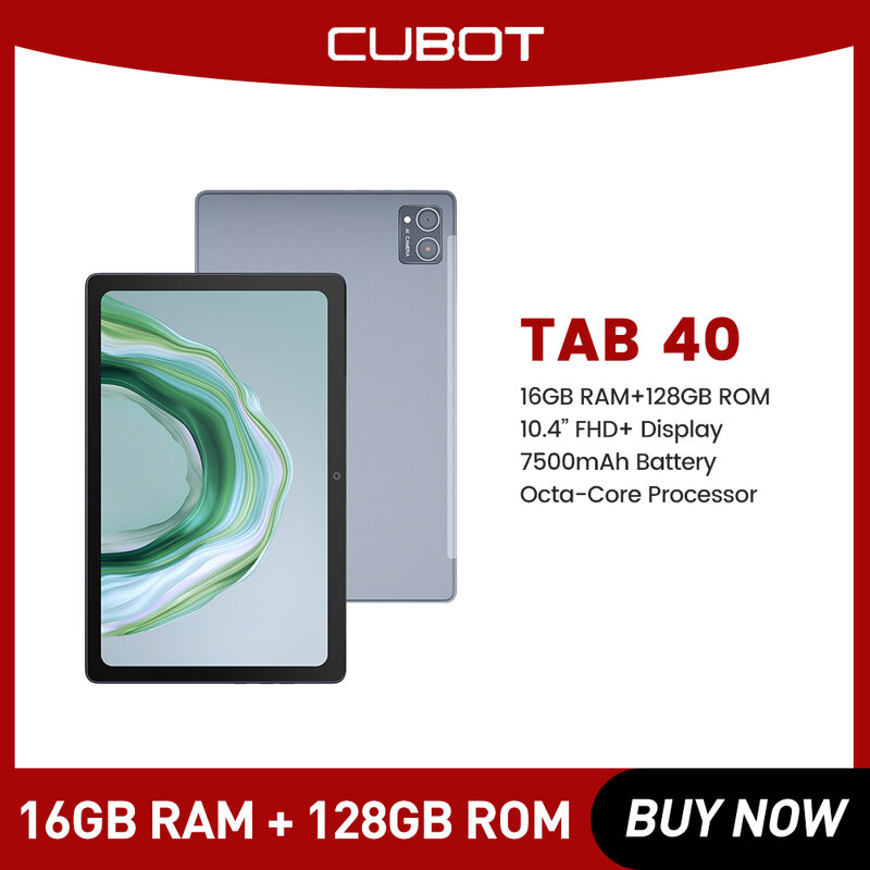Cubot-Tablette Android TAB 40 4G, 16 Go de RAM(8 Go + 8 Go), 128 Go Dean, écran FHD + 10.4 ", Octa-Core, 7500mAh, OTG, WiFi