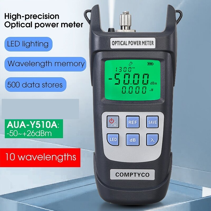 Medidor de potencia óptica AUA-Y510A (OPM -50 ~ + 26dBm) y Localizador Visual de Fallas (50/1/10/20/30mw VFL) FTTH Kit de herramientas de prueba de fibra (opcional)