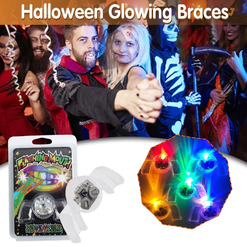Gigi palsu LED Halloween, kawat gigi palsu bercahaya perlengkapan Halloween, Cosplay rumit, hadiah lucu