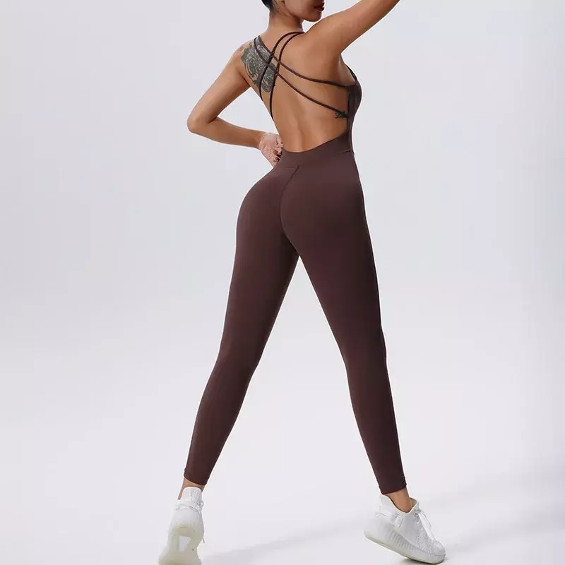 Tight fitness yoga jumpsuit with chest pad lifting buttocks quick drying beautiful back yoga women's pants