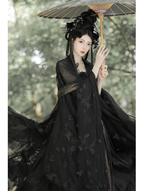 Conjunto de falda de estilo nacional Hanfu, falda desmontable Hezi, camisa de manga grande, Kimono oscuro inmortal Qi