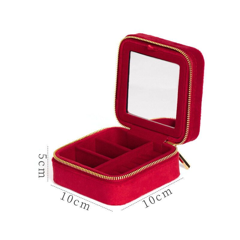Aksamitny Mini pudełko na biżuterię z lustrem euszki Organizer podróżny przenośny kolczyk naszyjnik bransoletka uchwyt kwadratowy prezent