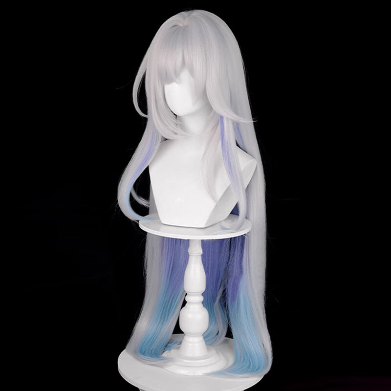 RANYU Genshin Impact Skirk Wig Synthetic Long Straight Ombre White Blue Blend Fluffy Game Cosplay Hair Wig for Party
