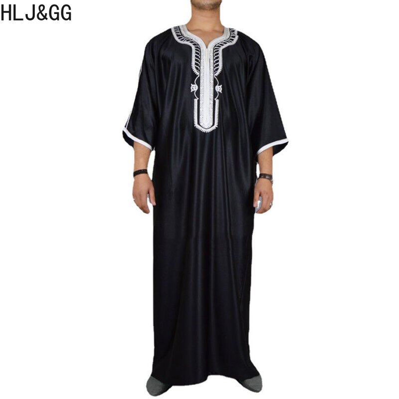 HLJ&GG Muslim Jubba Thobe Clothes Men Hoodie Ramadan Robe Kaftan Abaya Dubai Turkey Islamic Clothing Men Thobe Arab Muslim Robes
