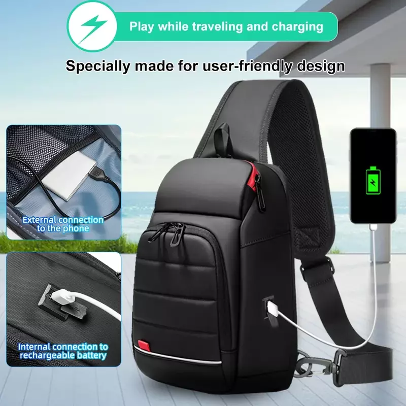 Tas selempang Anti pencurian pria, kantung bahu selempang bepergian pendek tahan air dengan Port USB untuk Ipad 9.7 inci
