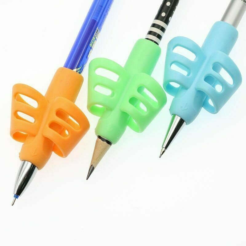 쓰기 수정 장치 2 손가락 3 손가락 실리콘 연필 홀더, 어린이 학습 쓰기 교정기, 학생 문구, 3 개