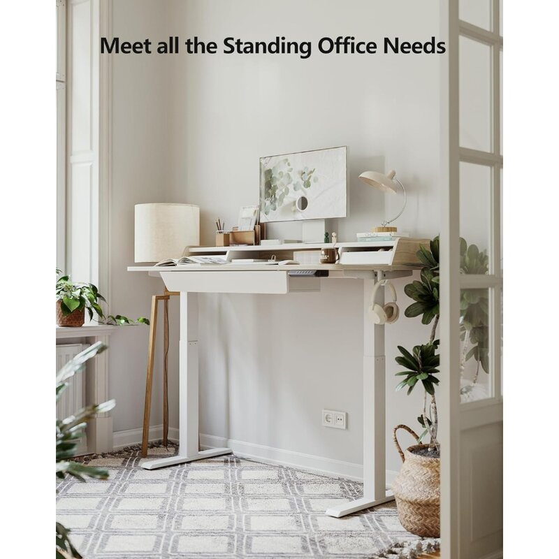 Escritorio eléctrico de pie con 3 cajones, 55x24 pulgadas, altura ajustable, soporte para sentarse, escritorio de oficina en casa
