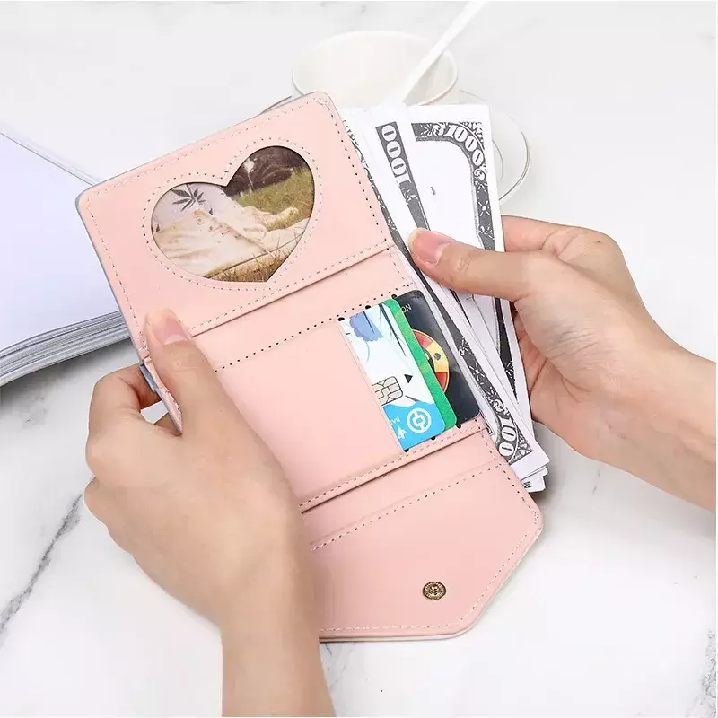 Новый маленький кошелек, женский короткий кошелек с принтом тройного сложения, студенческий кошелек, вместительный кошелек-конверт из искусственной кожи для женщин