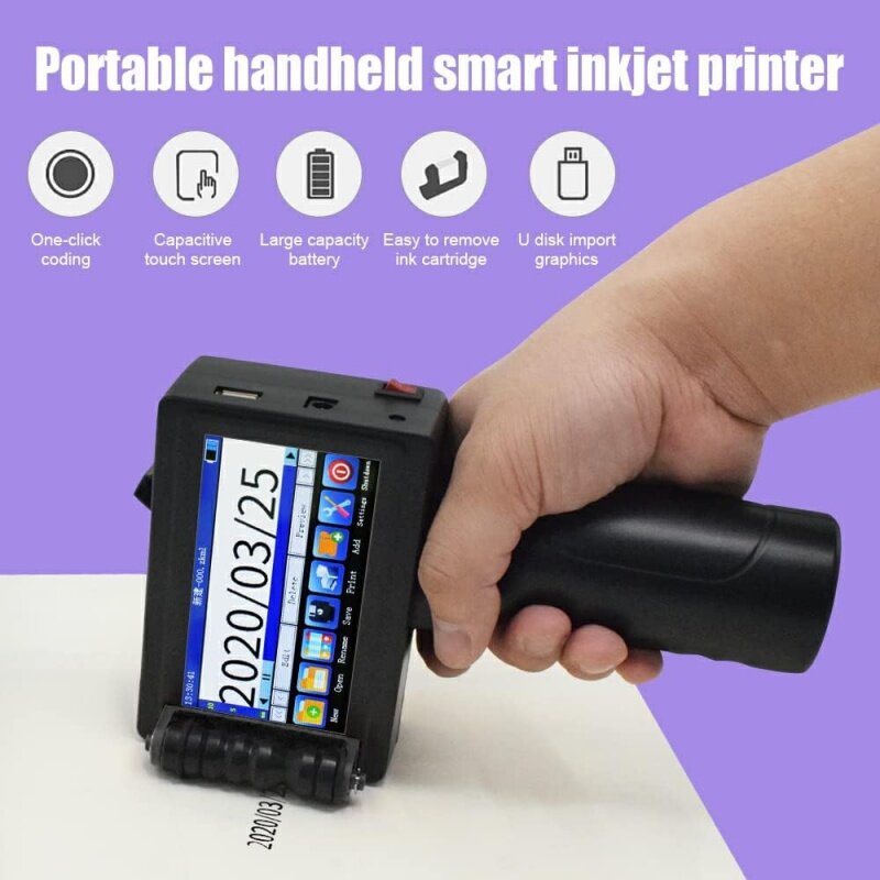 TOAUTO Printer Inkjet genggam portabel, Printer Inkjet genggam cerdas ditingkatkan, HP-003 dengan layar sentuh LED 3.7 inci, pengkodean Inkjet cepat kering