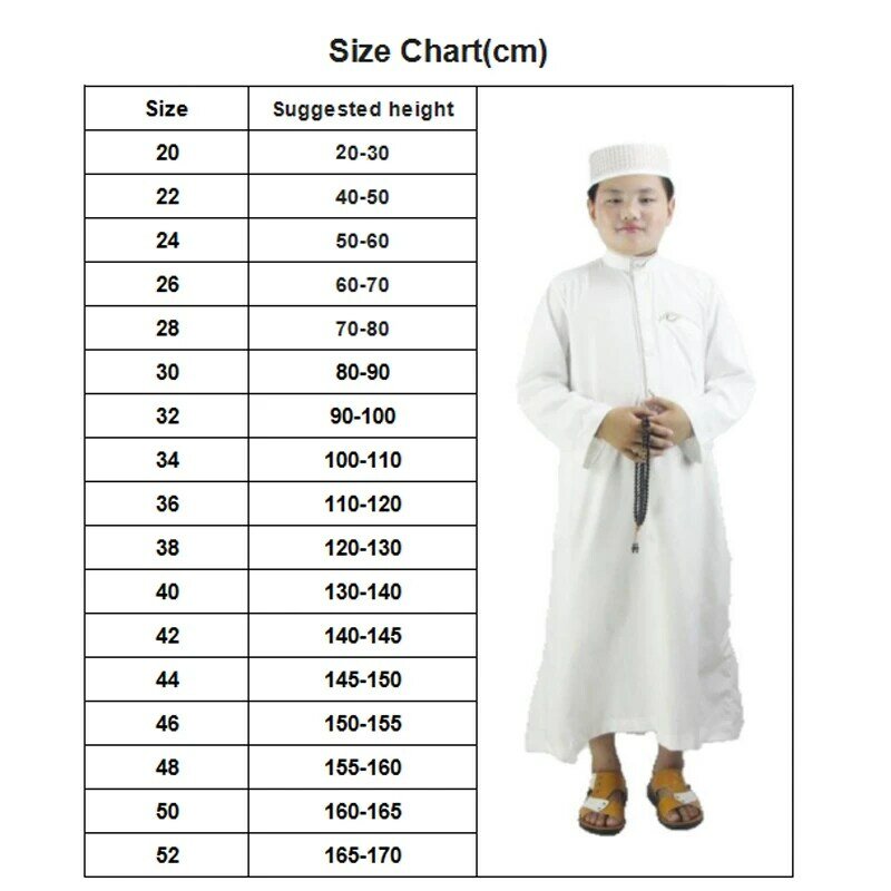 Boy Muslim Robe Polyester Comfortable Juba Tobe Islamic Traditional Dress Embroidered Gown Robe White Ramadan Prayer Dress