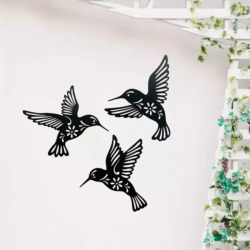 Kerajinan logam dekorasi dinding burung kolibri, potongan besi hitam patung burung gantung liontin dekorasi rumah, ruang dapur kantor