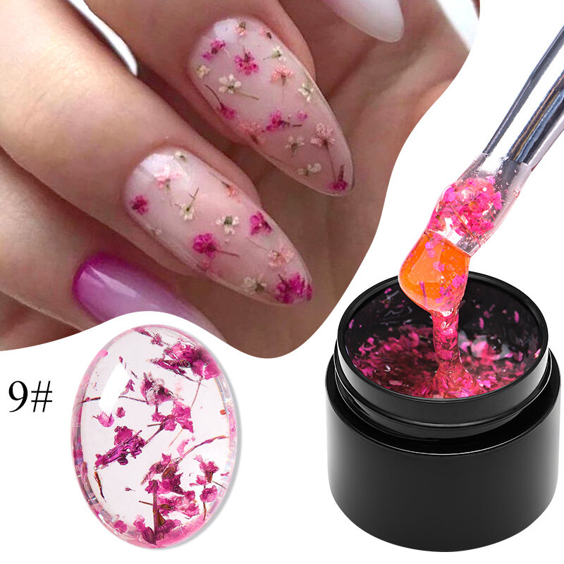 Incontra attraverso lo smalto per unghie in Gel di fiori secchi rosa viola blu estate fiore naturale pittura per unghie Soak Off UV LED Gel vernici
