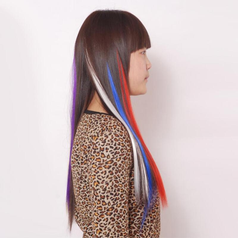 Peruca de cabelo sintética reta longa para mulheres, extensões de cabelo com grampo, postiços artificiais, multi cores, festa, 55cm