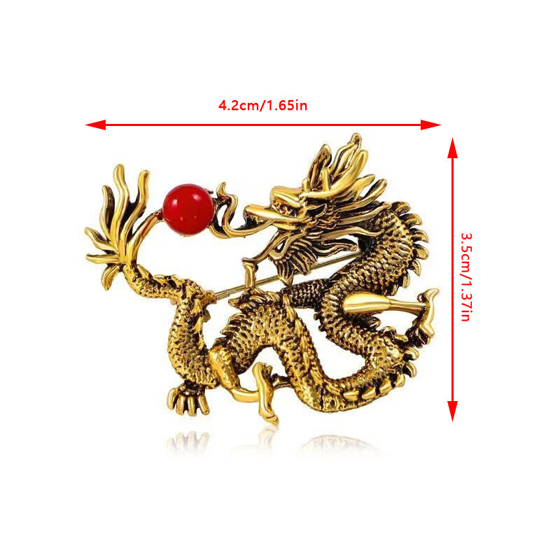 Chiński smok broszka akcesoria garnitur rzeźbione metalowe smok biżuteria Unisex chiński styl zodiaku biżuteria noworoczny prezent