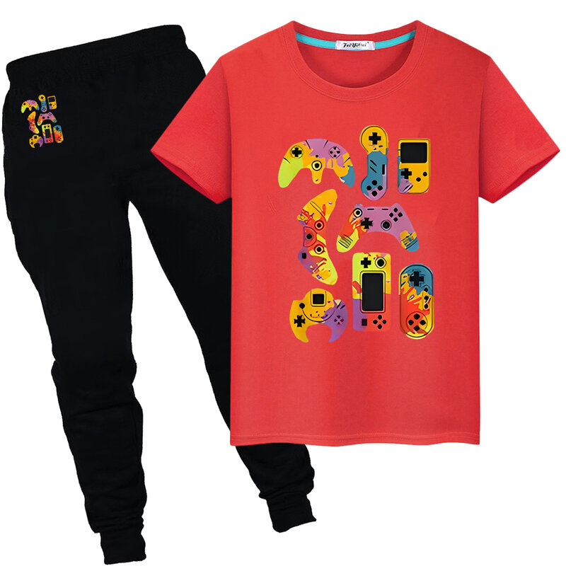 Gamepad Print 100% cotone Kawaii t-shirt Summer Short Sports set magliette carine y2k top + pant child Day gift ragazzi ragazze vestiti